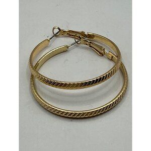 Gold-Tone Twisted Design Hoop Earrings With Leverback Closure